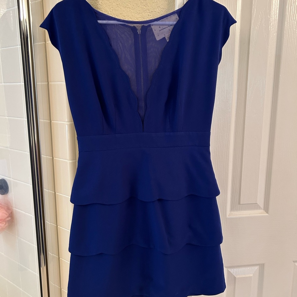 Royal Blue Mini Sheath Dress with Flutter Sleeves and V-neck for Cocktail